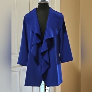 Peter Nygard Blue Ruffled Collar Unstructured Open Blazer 10